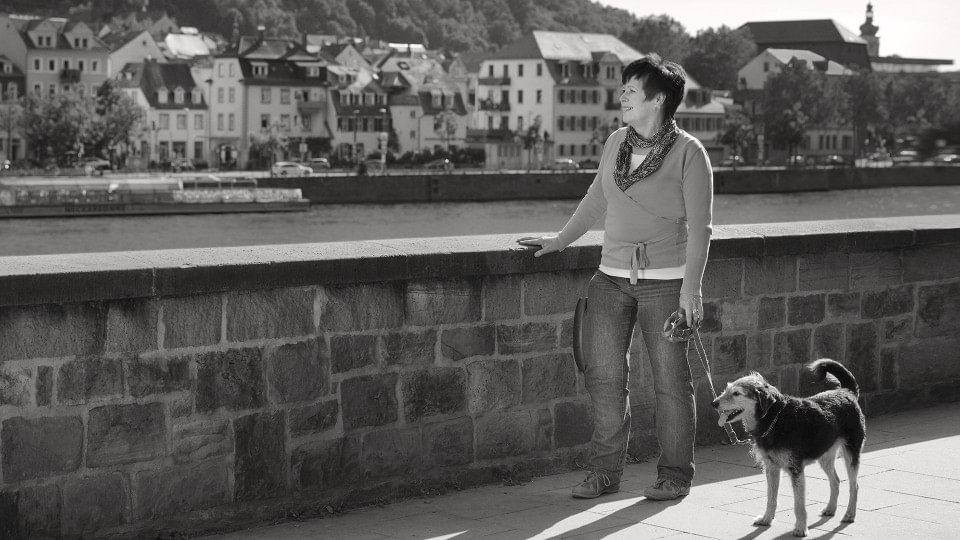 Karin wearing the C-Brace while walking her dog and enjoying the sites.