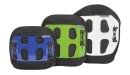 Three different sizes of Ottobock’s Baxx back support in white, green and blue