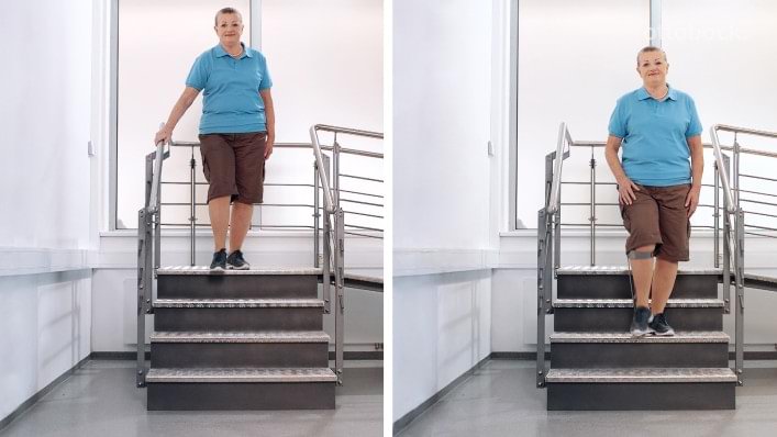 Karin beim Gangvergleich auf Treppe und Rampe mit und ohne Orthese