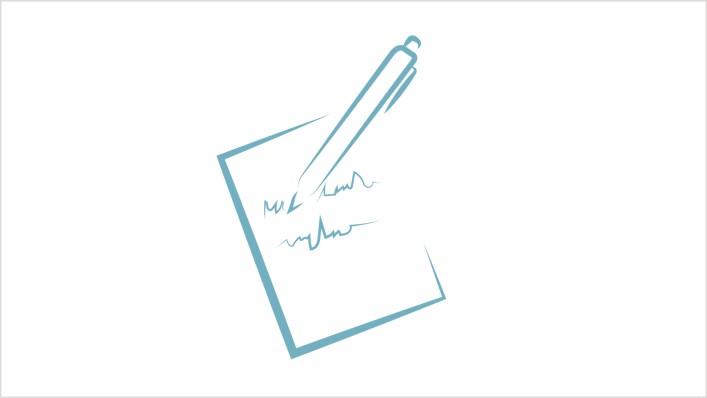Skizze von einem Stift und einem Zettel mit einer Notiz 