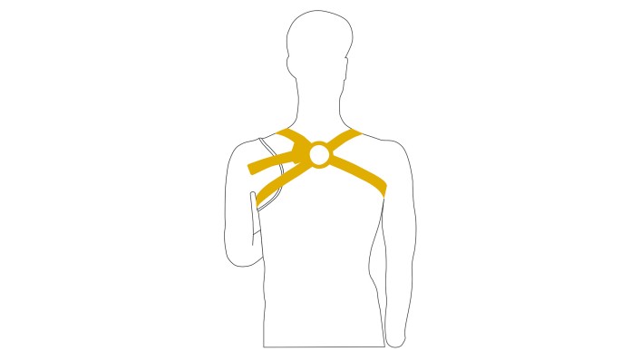 Illustration of how the triple-control above-elbow harness works