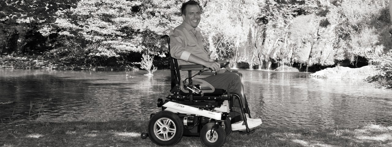 Tomislav travelling in the B500 powered wheelchair