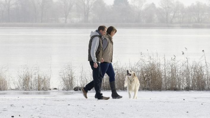 Jürgen with WalkOn taking a walk in the snow