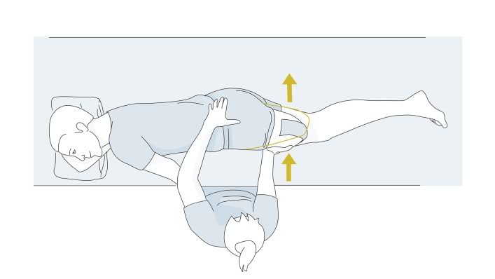 Drawing shows how to stretch the hip.